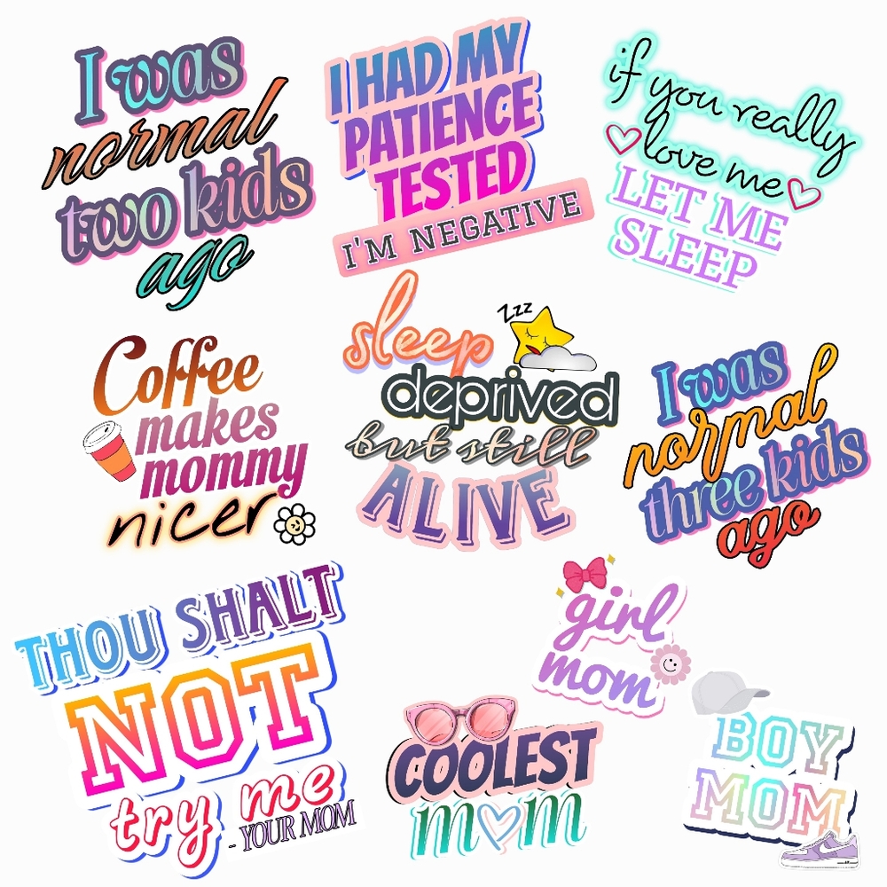 Colorful Mom-Themed Holographic Waterproof Decals Set